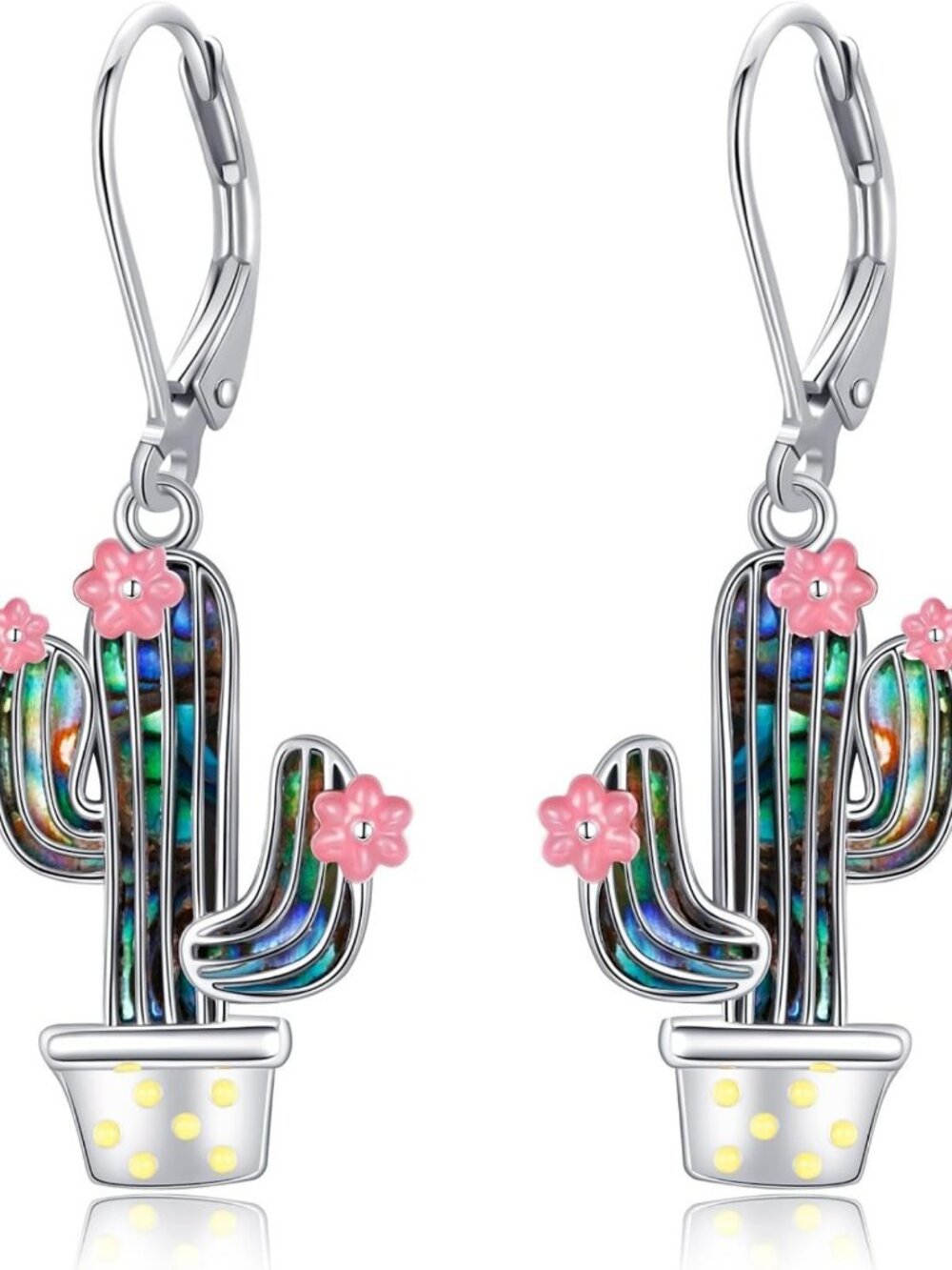 Adorable 925 Sterling Silver Cactus Leverback Earrings for Women - Trendy